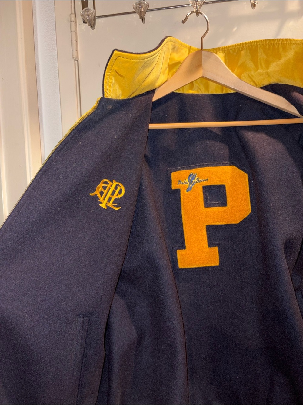 Polo by Ralph Lauren Yellow Satin Bomber Jacket with Black Trim - Picture 5 of 6